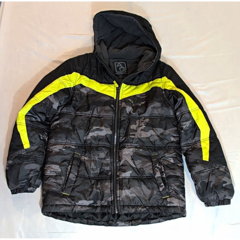 Artic Quest Boys Hooded Full Zip Insulated Puffer Jack Black Camo Lime Green XL